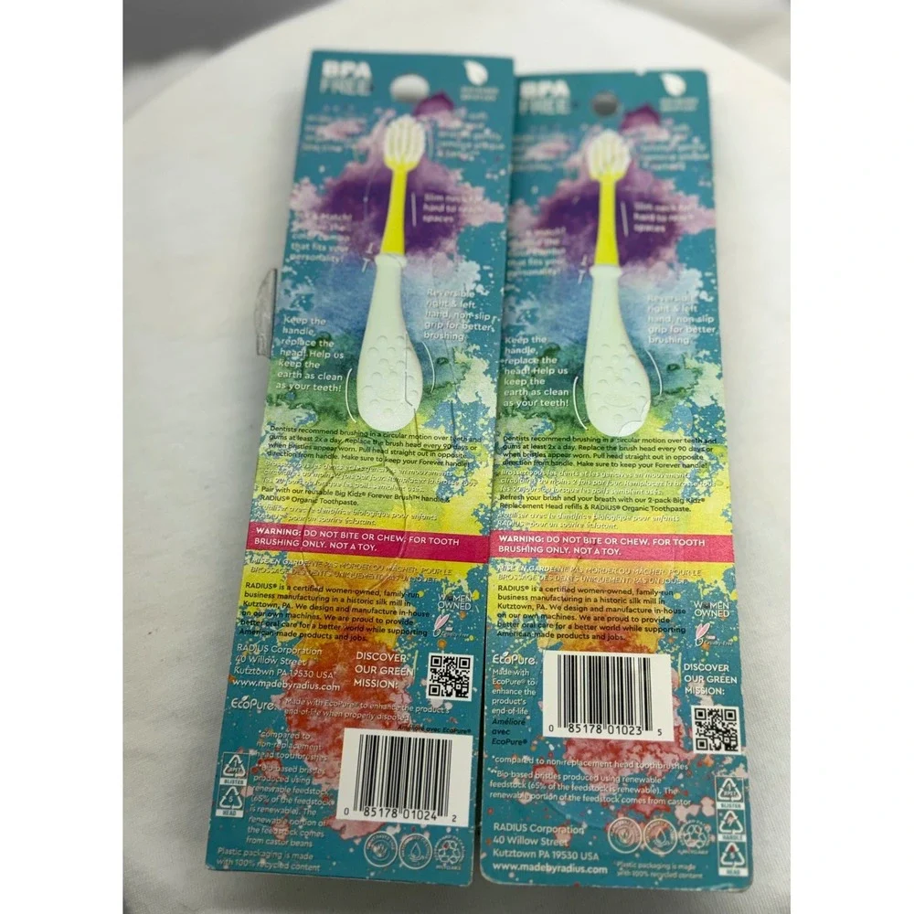 Radius Big Kidz‎ Forever Brush Purple Handle & 2pk Replacement Heads Ages 6+ NEW